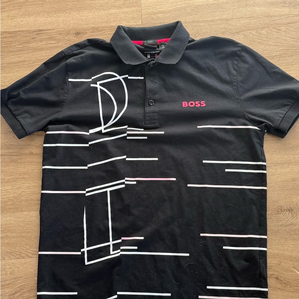 Boss Black Polo Shirt with White and Red Details - Picture 2 of 4